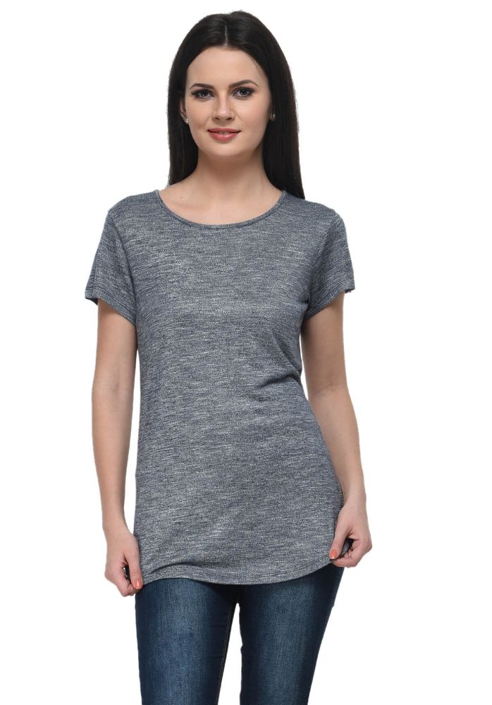Picture of Frenchtrendz Grindle Navy Round Neck short Sleeve Long Length Top