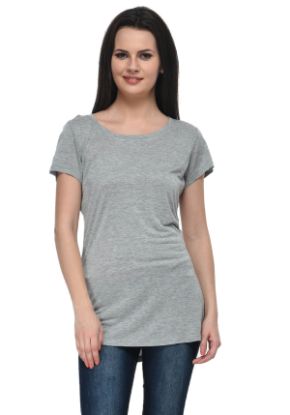 Picture of Frenchtrendz Viscose Grey Round Neck Long Length short Sleeve Top