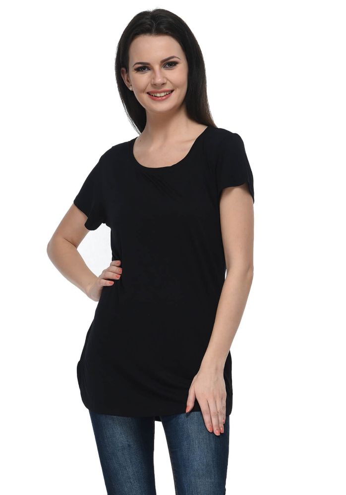 Picture of Frenchtrendz Viscose Black Round Neck Long Length short Sleeve Top