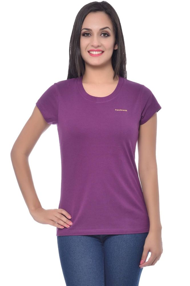 Picture of Frenchtrendz Cotton Dark Purple Round Neck Half Sleeve Medium Length T-Shirt