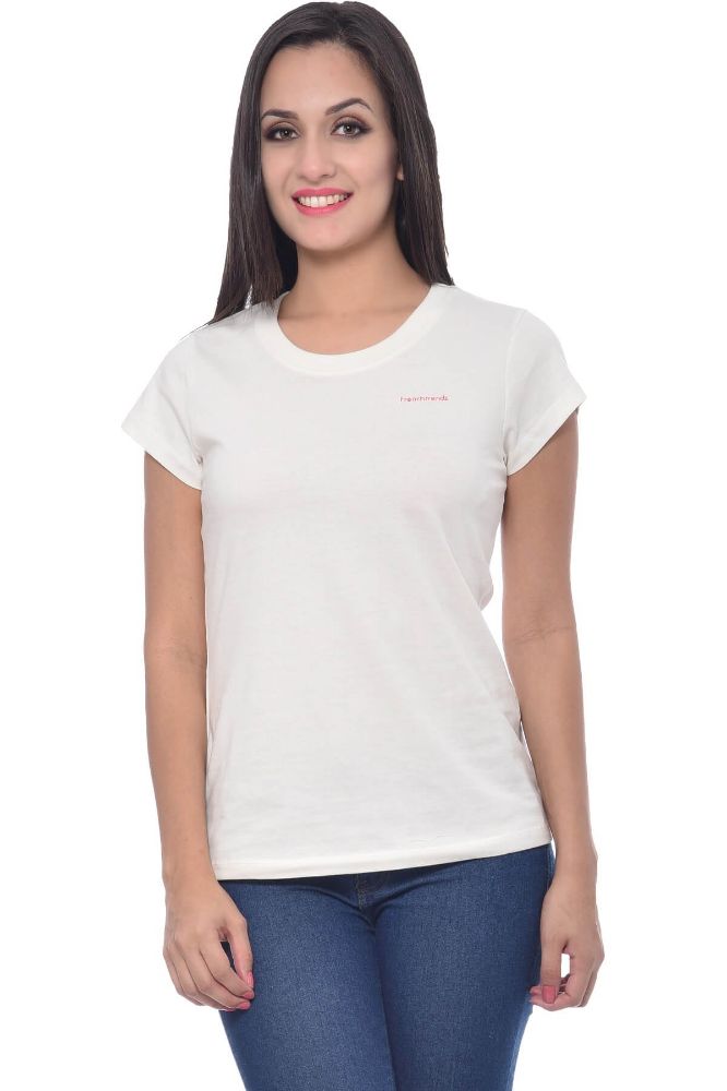 Picture of Frenchtrendz Cotton Ivory Round Neck Half Sleeve Medium Length T-Shirt