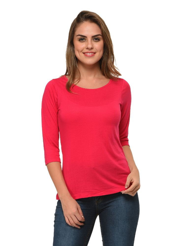 Picture of Frenchtrendz Viscose Swe Pink Bateu Neck 3/4 Sleeve Top