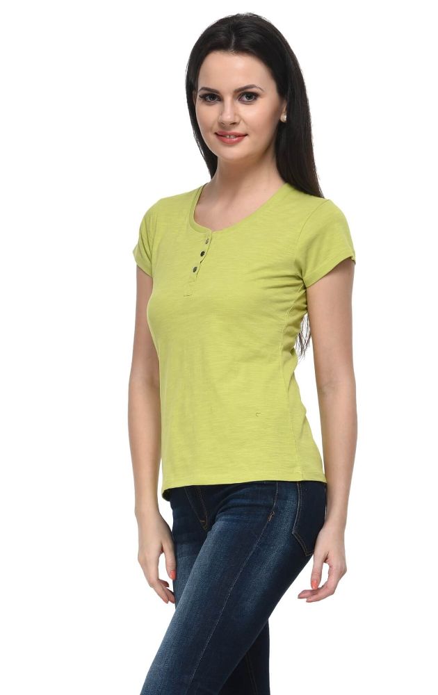 Picture of Frenchtrendz Cotton Slub Lime Henley neck short Sleeve Top