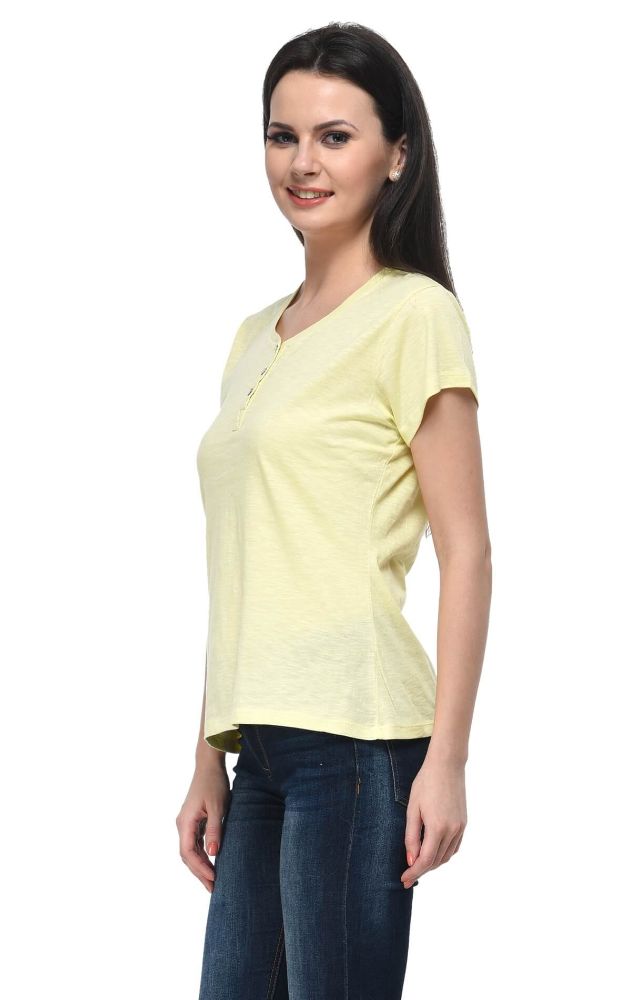 Picture of Frenchtrendz Cotton Slub Butter Henley neck short Sleeve Top