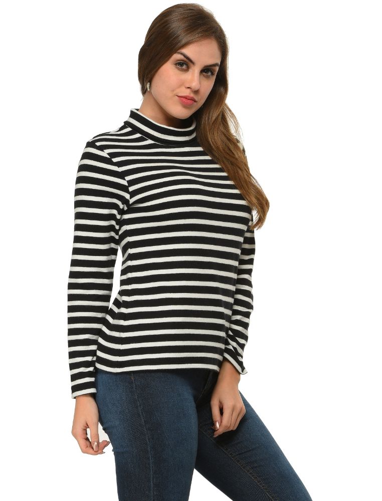 Picture of Frenchtrendz Cotton Black White Highneck Full Sleeve T-Shirt