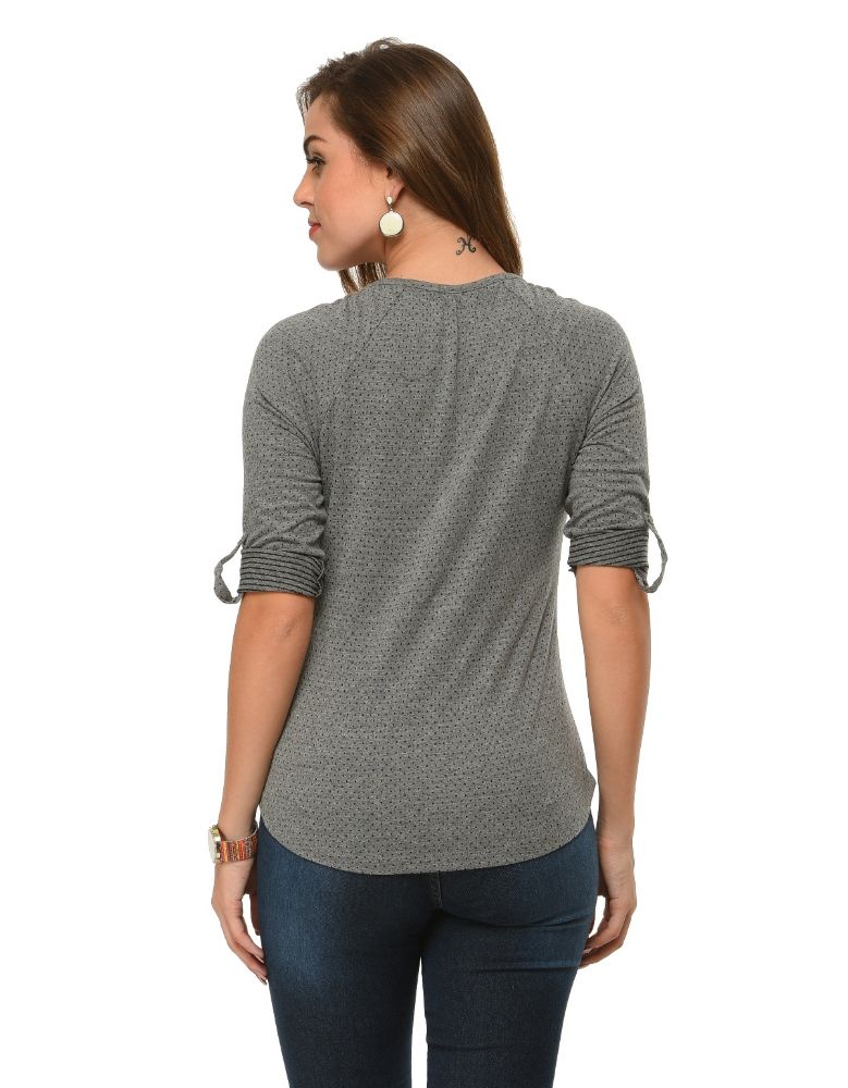 Picture of Frenchtrendz Cotton Poly Grey Raglan 3/4 Sleeve Top