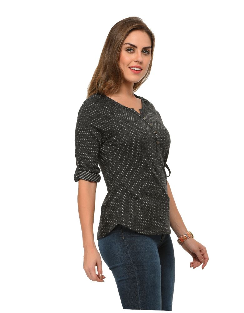 Picture of Frenchtrendz Cotton Poly Black Raglan 3/4 Sleeve Top