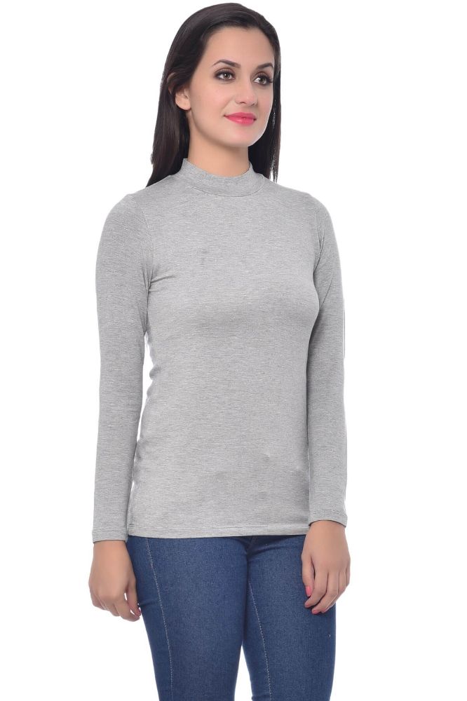 Picture of Frenchtrendz Viscose Spandex Grey Highneck Full Sleeve T-Shirt