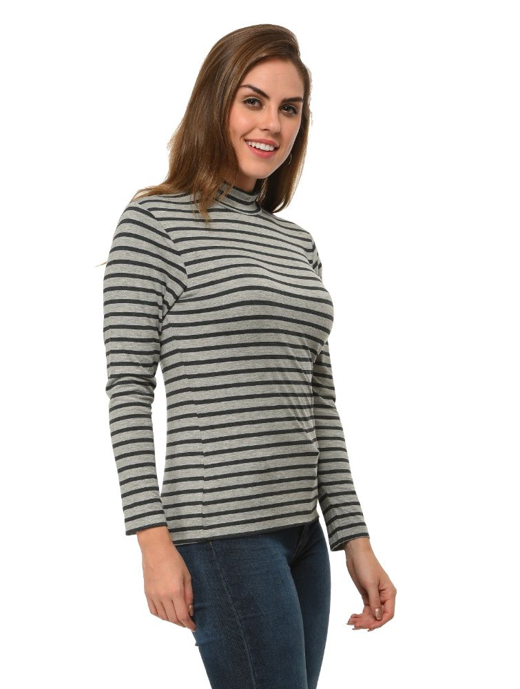 Picture of Frenchtrendz Viscose Spandex Charcoal Grey Highneck Full Sleeve T-Shirt