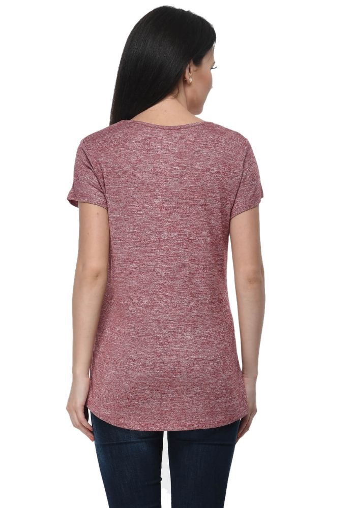 Picture of Frenchtrendz Grindle Maroon Round Neck short Sleeve Long Length Top