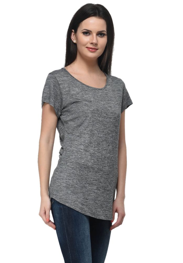 Picture of Frenchtrendz Grindle Black Round Neck short Sleeve Long Length Top