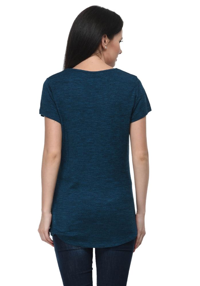Picture of Frenchtrendz Grindle Teal Round Neck short Sleeve Long Length Top