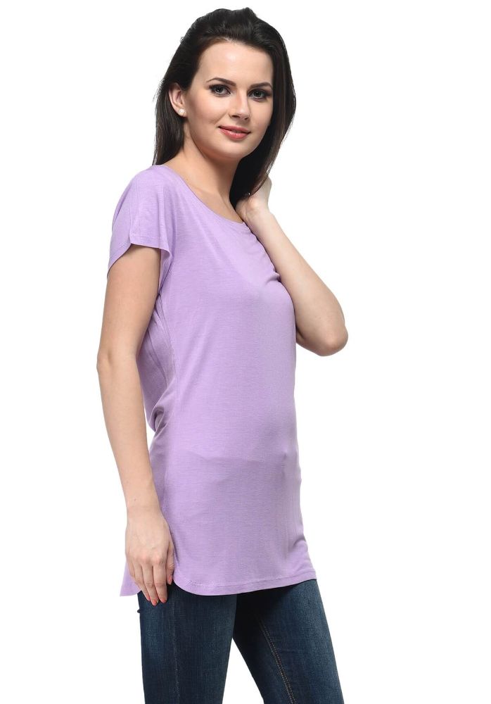 Picture of Frenchtrendz Viscose Levender Round Neck Long Length short Sleeve Top
