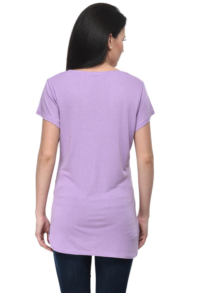 Picture of Frenchtrendz Viscose Levender Round Neck Long Length short Sleeve Top