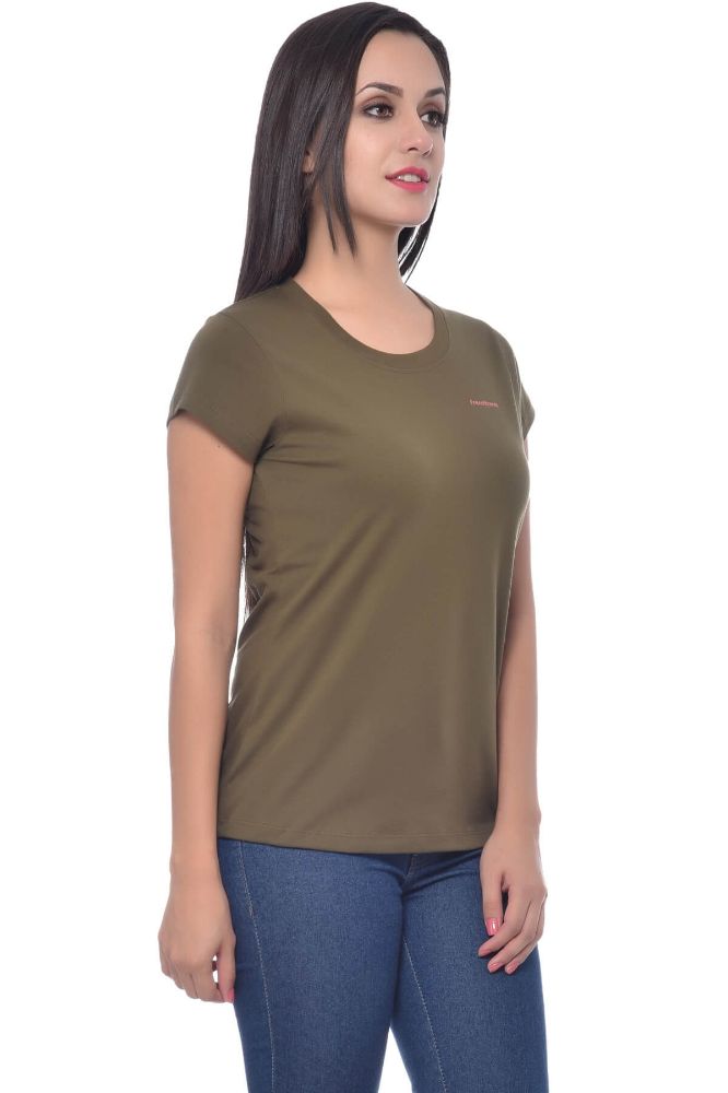 Picture of Frenchtrendz Cotton Olive Round Neck Half Sleeve Medium Length T-Shirt