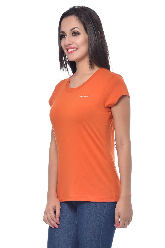 Picture of Frenchtrendz Cotton Rust Round Neck Half Sleeve Medium Length T-Shirt