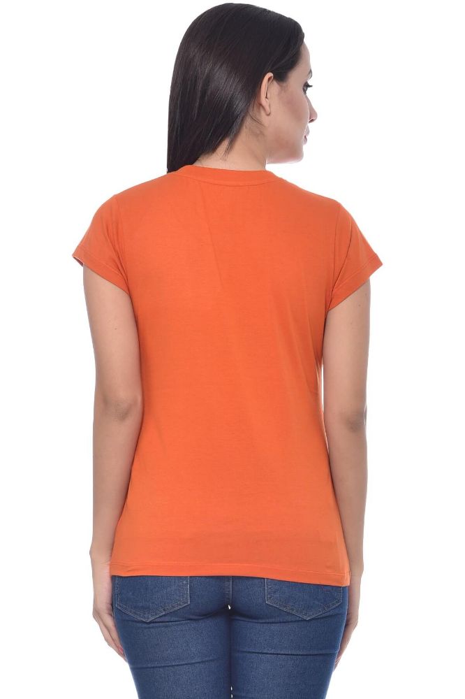 Picture of Frenchtrendz Cotton Rust Round Neck Half Sleeve Medium Length T-Shirt