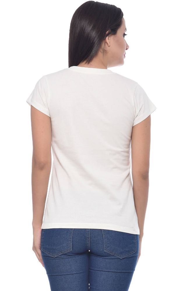 Picture of Frenchtrendz Cotton Ivory Round Neck Half Sleeve Medium Length T-Shirt