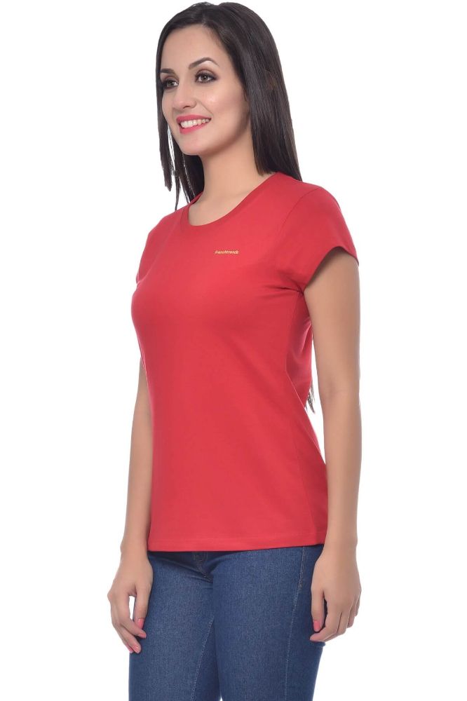 Picture of Frenchtrendz Cotton Red Round Neck Half Sleeve Medium Length T-Shirt