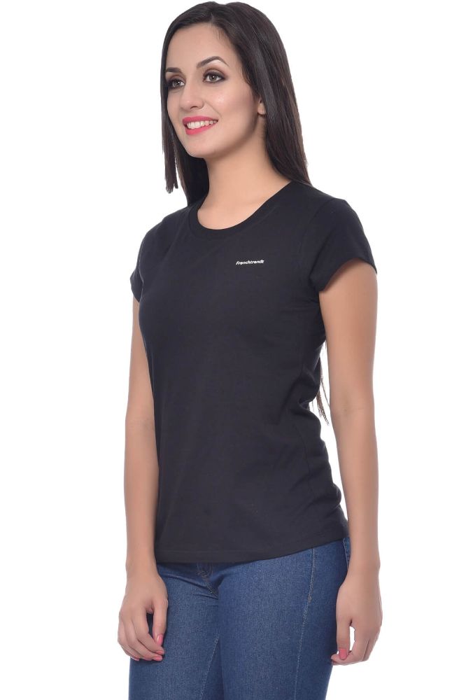 Picture of Frenchtrendz Cotton Black Round Neck Half Sleeve Medium Length T-Shirt