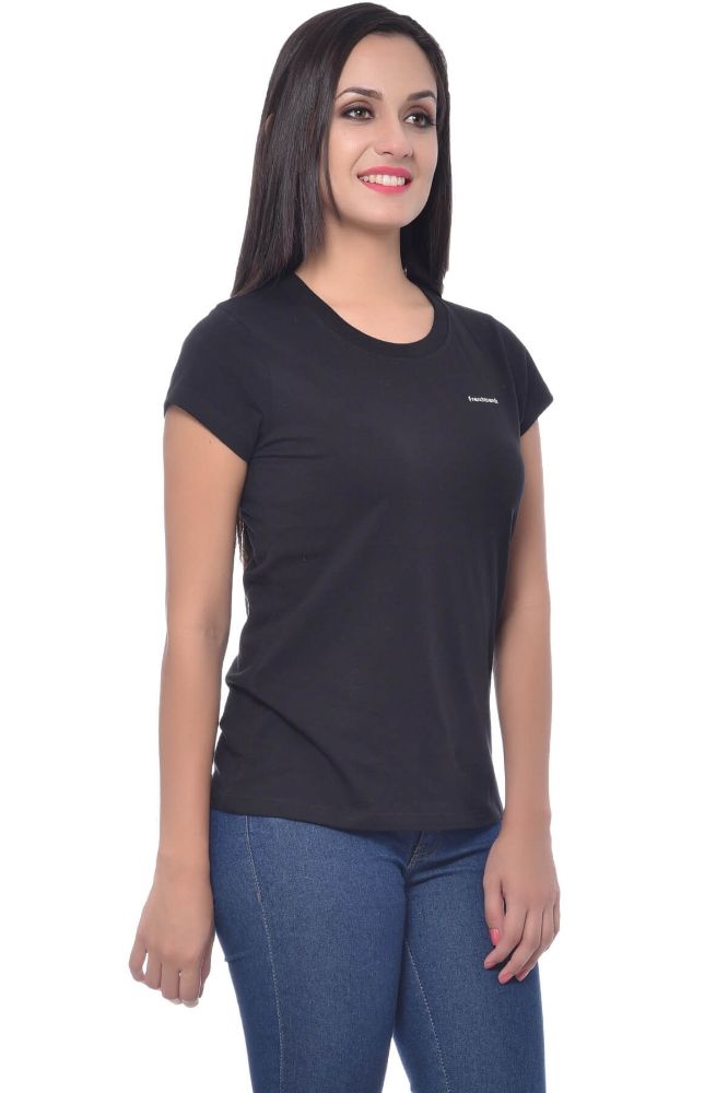 Picture of Frenchtrendz Cotton Black Round Neck Half Sleeve Medium Length T-Shirt