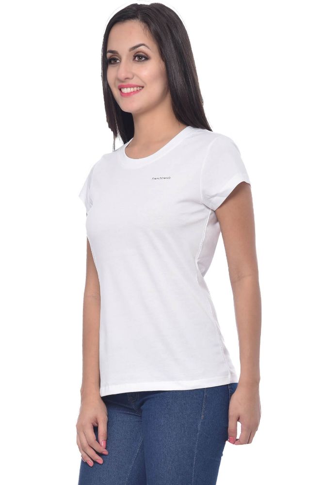 Picture of Frenchtrendz Cotton White Round Neck Half Sleeve Medium Length T-Shirt