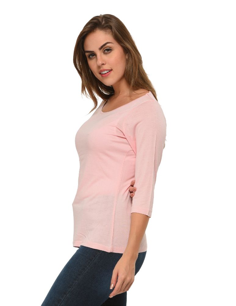 Picture of Frenchtrendz Viscose Baby Pink Bateu Neck 3/4 Sleeve Top