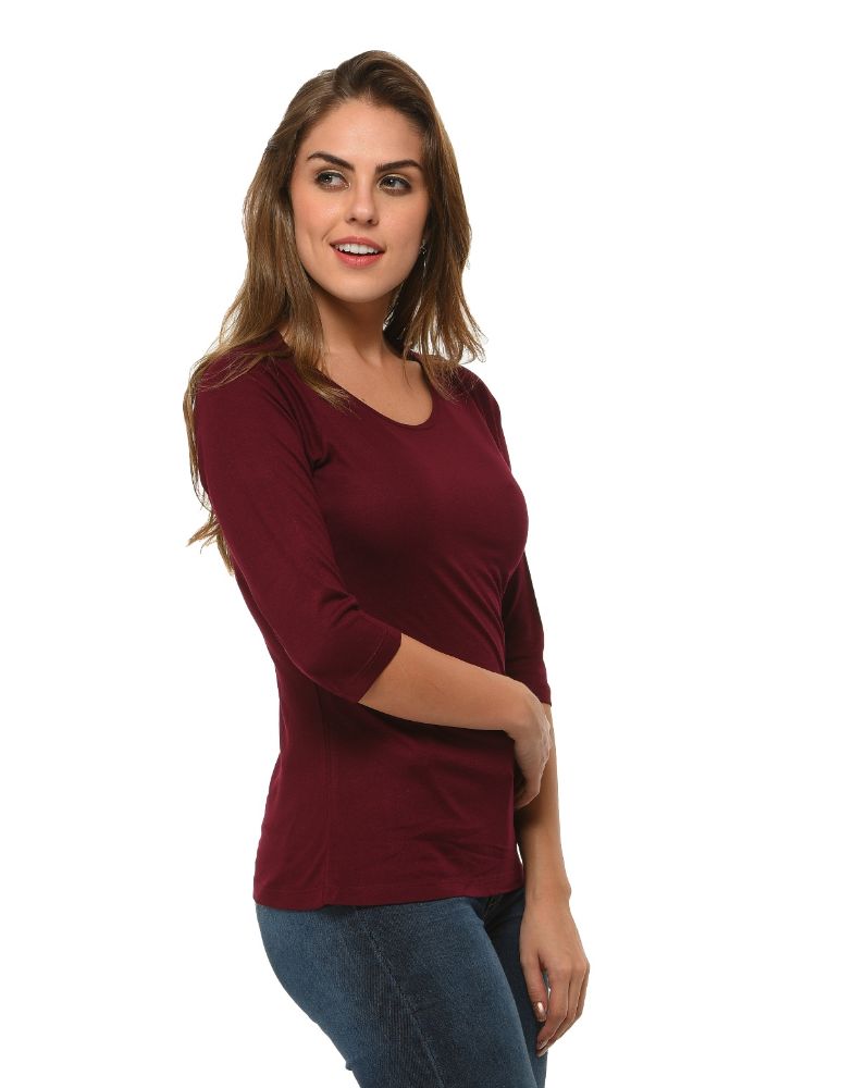Picture of Frenchtrendz Viscose Wine Bateu Neck 3/4 Sleeve Top