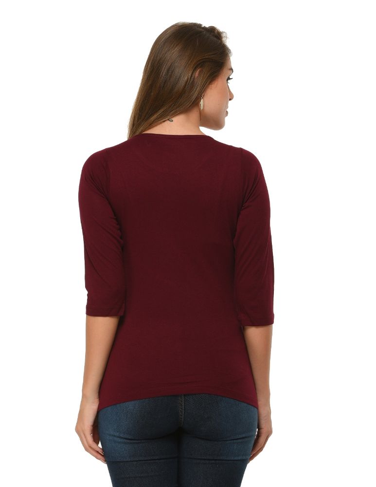 Picture of Frenchtrendz Viscose Wine Bateu Neck 3/4 Sleeve Top