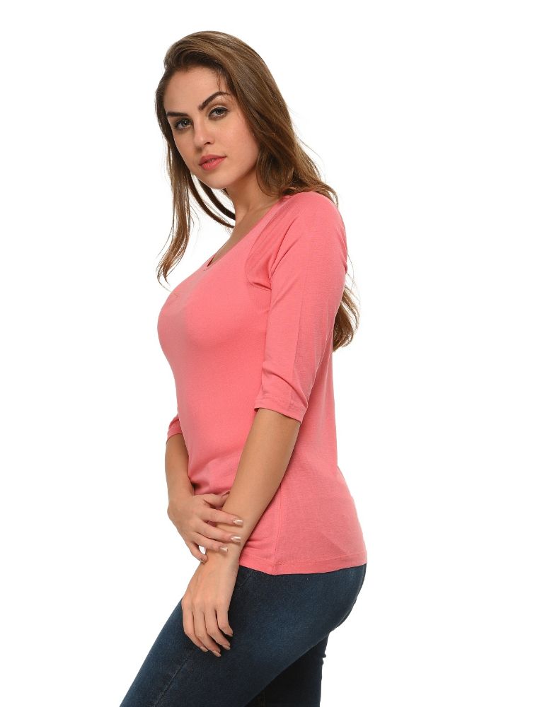 Picture of Frenchtrendz Viscose Coral Bateu Neck 3/4 Sleeve Top