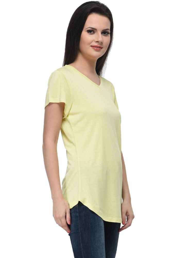 Picture of Frenchtrendz Viscose Butter V-Neck short Sleeve Long Length Top