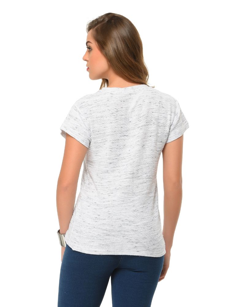 Picture of Frenchtrendz Cotton Injection Slub White V-Neck Half Sleeve T-Shirt