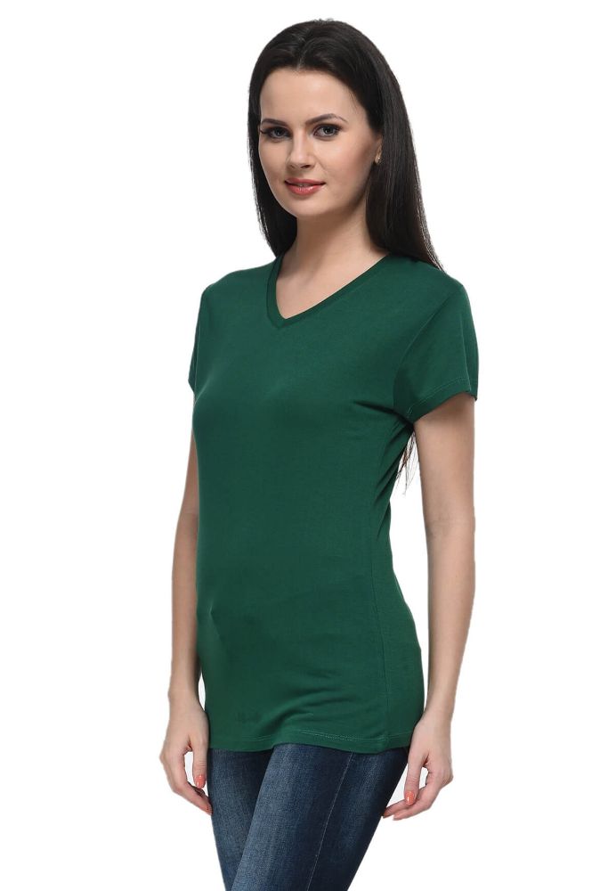 Picture of Frenchtrendz Viscose Green V-Neck short Sleeve Medium Length Top