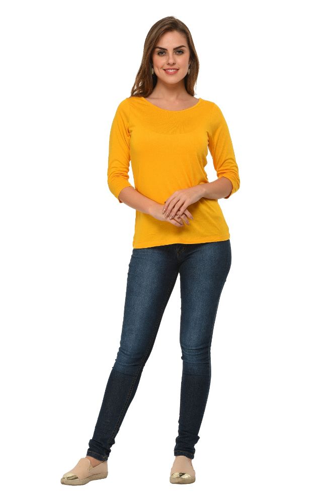 Picture of Frenchtrendz Viscose Mustard Bateu Neck 3/4 Sleeve Top