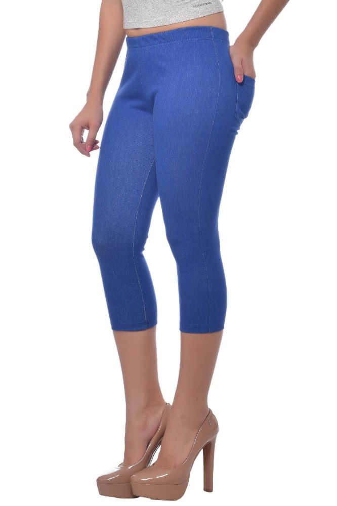 Picture of Frenchtrendz Cotton Modal Spandex Royal Blue Jegging Capri