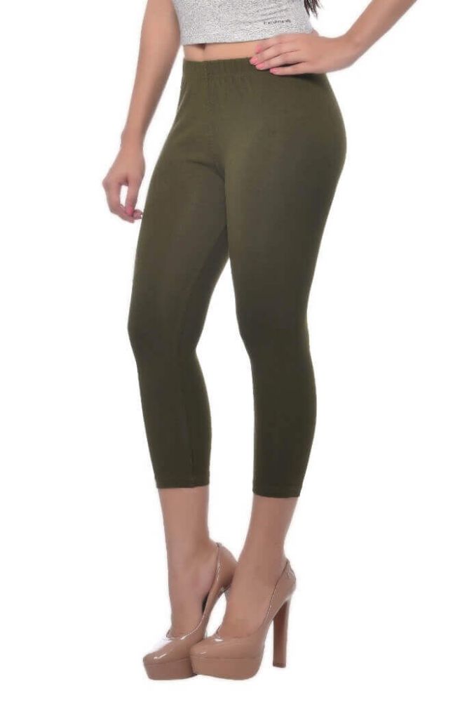Picture of Frenchtrendz Cotton Spandex Olive Capri