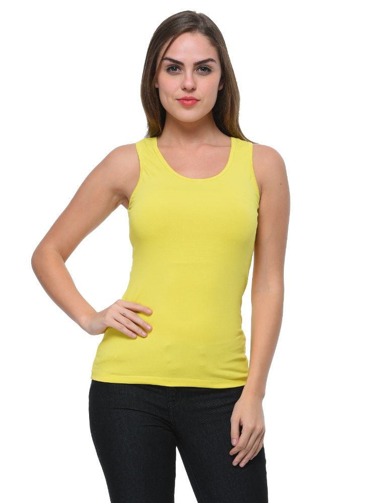 Picture of Frenchtrendz Cotton Spandex Neon Yellow Medium Length Tank Top