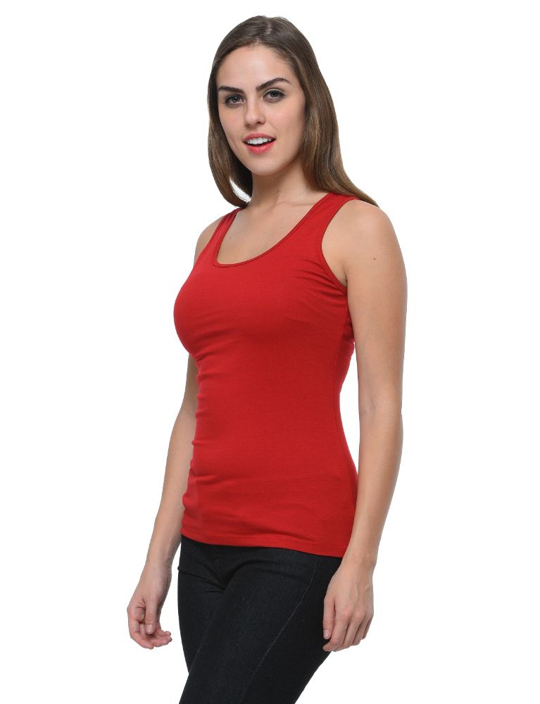 Picture of Frenchtrendz Cotton Spandex Maroon Medium Length Tank Top