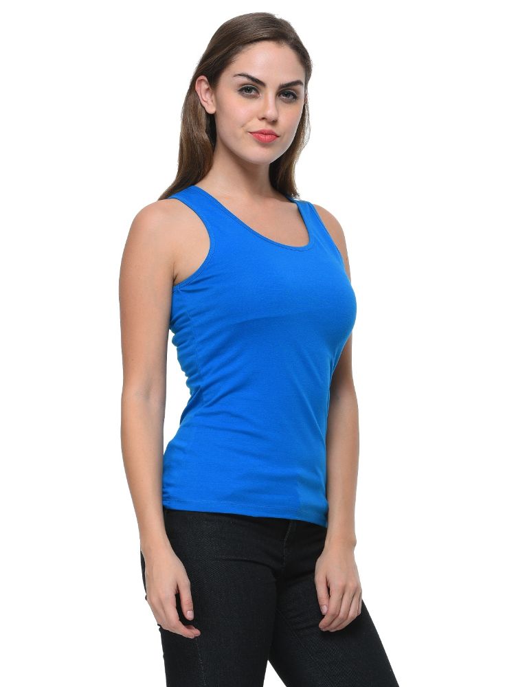 Picture of Frenchtrendz Cotton Spandex Royal Blue Medium Length Tank Top
