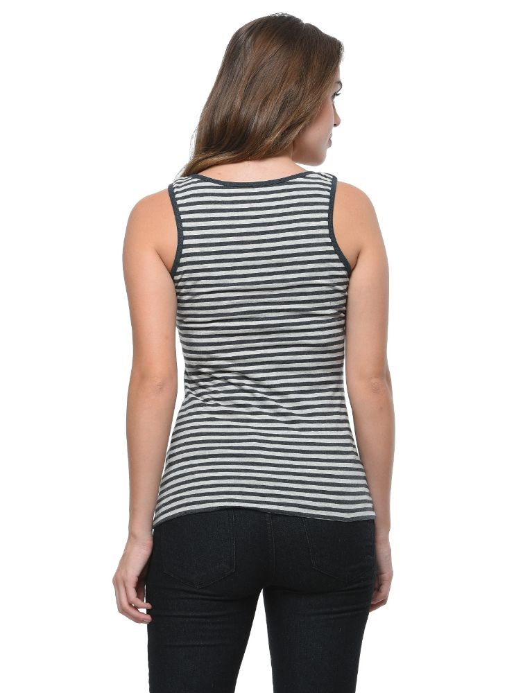 Picture of Frenchtrendz Cotton Spandex Charcoal Grey Medium Length Stripe Tank Top