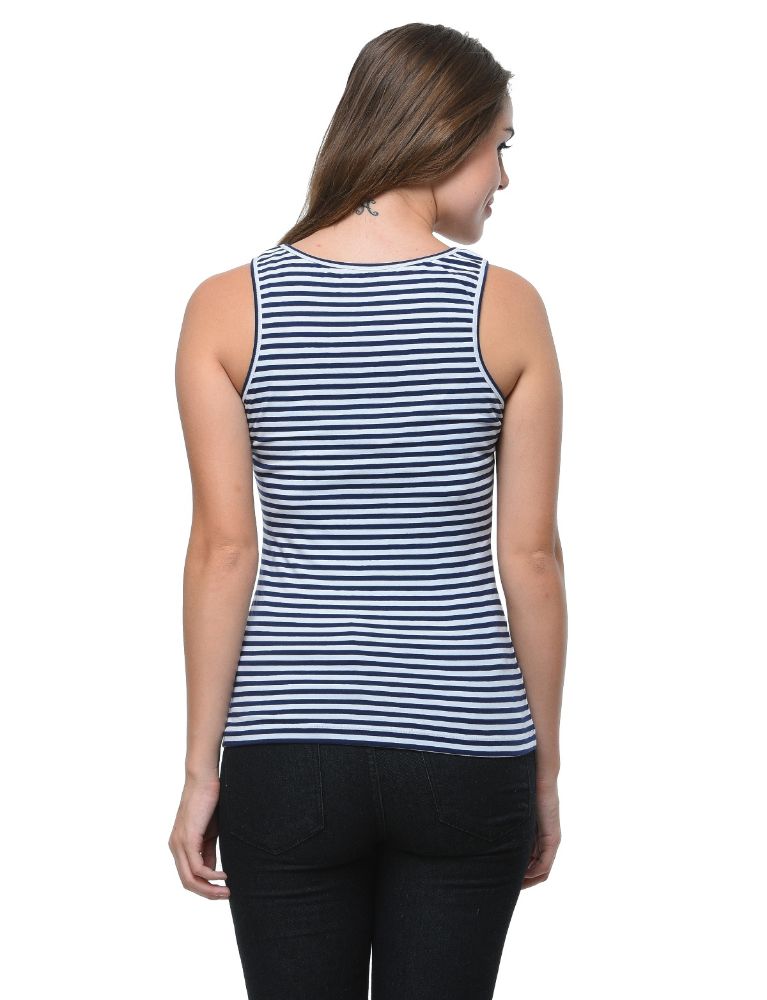 Picture of Frenchtrendz Cotton Spandex Navy White Medium Length Stripe Tank Top