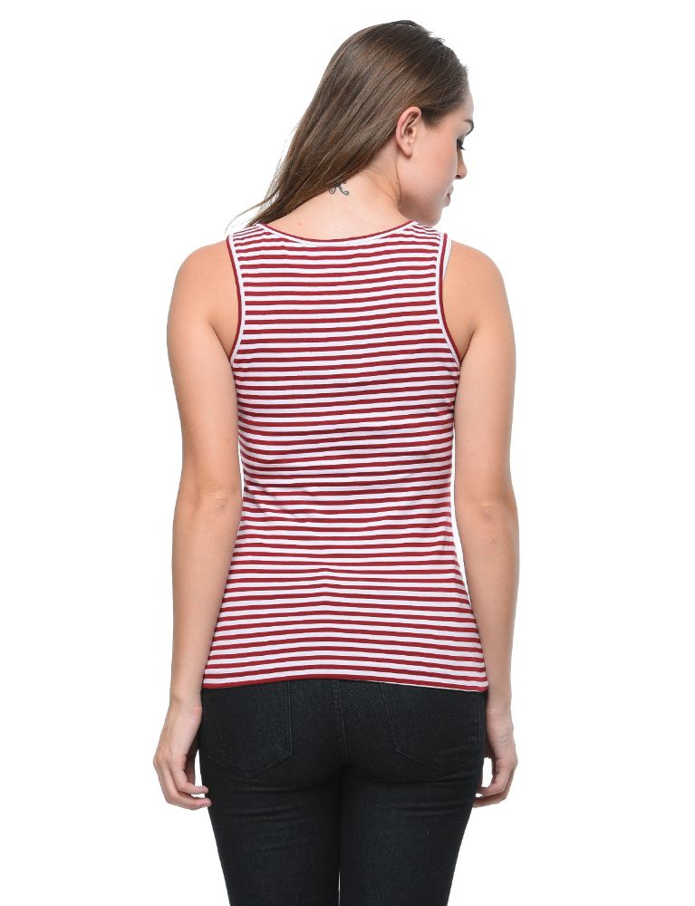 Picture of Frenchtrendz Cotton Spandex Maroon White Medium Length Stripe Tank Top