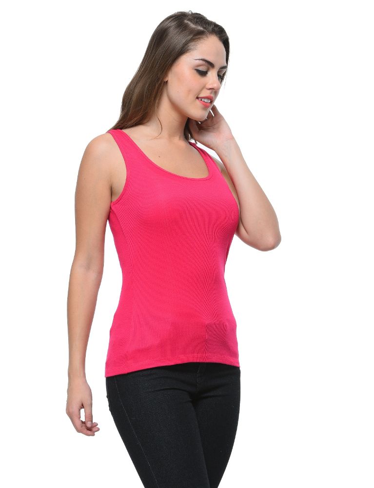 Picture of Frenchtrendz Rib Viscose Swe Pink Medium Length Tank Top