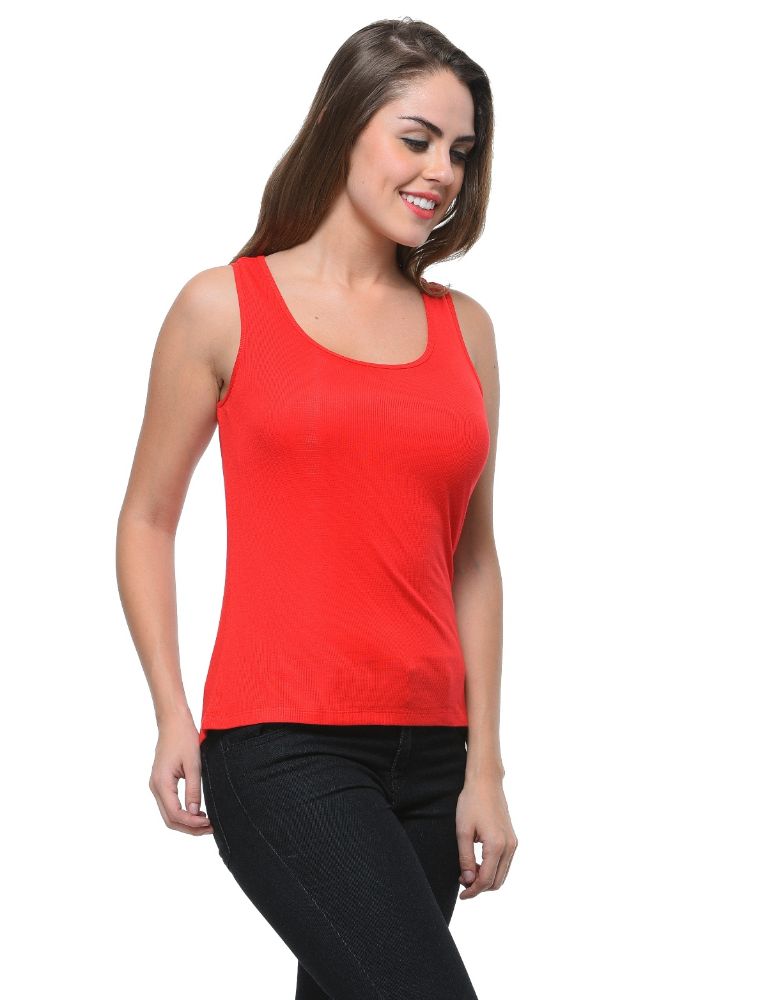 Picture of Frenchtrendz Rib Viscose Red Medium Length Tank Top