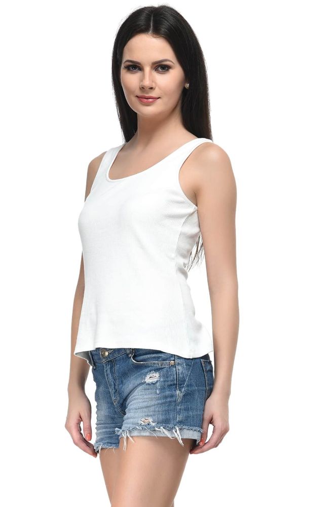 Picture of Frenchtrendz Rib Viscose White Medium Length Tank Top