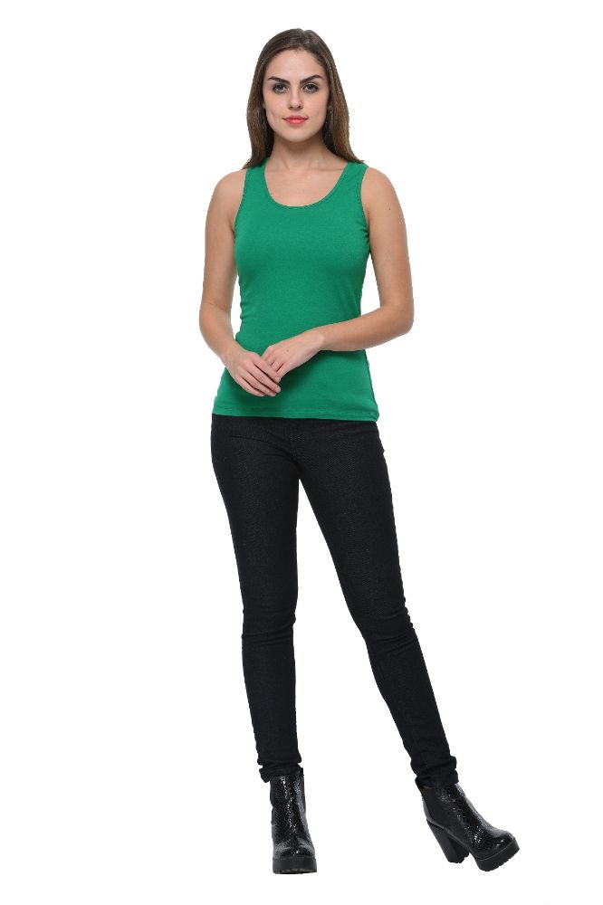 Picture of Frenchtrendz Cotton Spandex Green Medium Length Tank Top