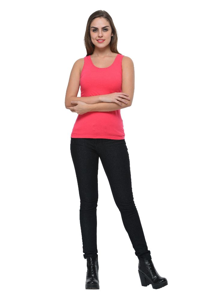 Picture of Frenchtrendz Cotton Spandex Dark Pink Medium Length Tank Top