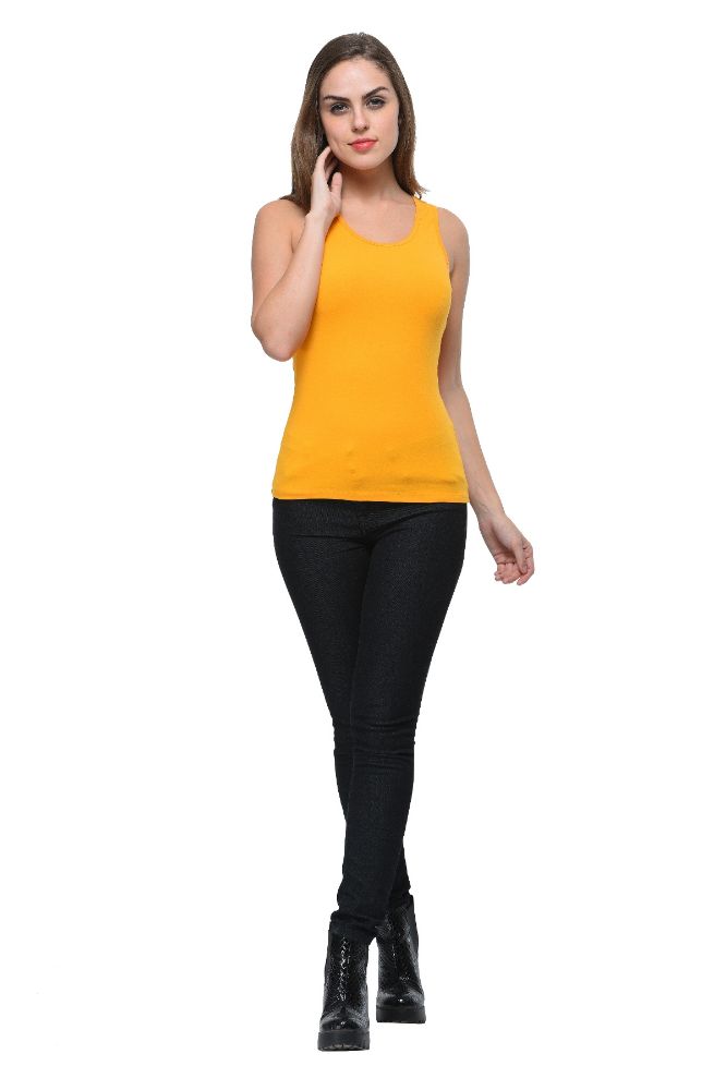 Picture of Frenchtrendz Cotton Spandex Light Mustard Medium Length Tank Top