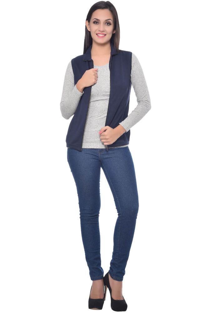 Picture of Frenchtrendz Poly Viscose Spandex Navy Sleeveless Jacket