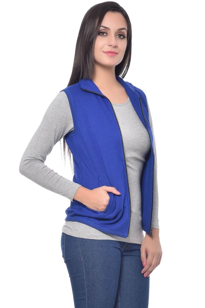 Picture of Frenchtrendz Poly Viscose Spandex Ink Blue Sleeveless Jacket
